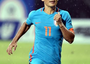 Sunil Chhetri  celebrates after striking a goal against Kenya during their Hero Intercontinental football Cup, in Mumbai, Monday