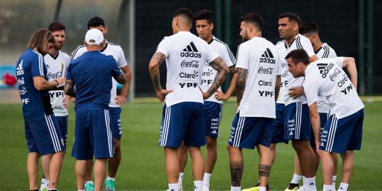 The Argentine team practice ahead of the opening match against Iceland