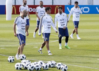 Argentina players during their training session in Russia