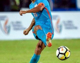 Sunil Chhetri in action against New Zealand in Mumbai, Thursday