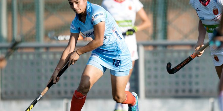 Udita scored India’s lone goal against Spain at Madrid, Sunday    