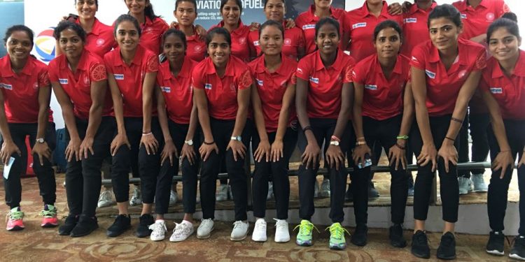 The Indian women's hockey team pose for a photograph before their departure, Saturday