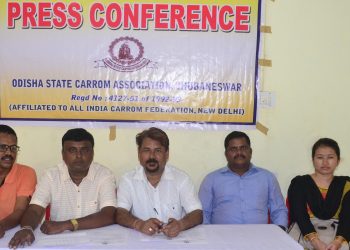Odisha State Carrom Association members address the media in Bhubaneswar, Thursday    