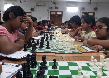 Players in action during their U-15 State Open Chess Championships matches in Cuttack, Tuesday