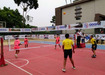 Action during a match between Odisha and Gujarat girls in Bhubaneswar, Saturday 