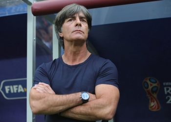 German coach Joachim Loew gesticulates during the match against Mexico, Sunday