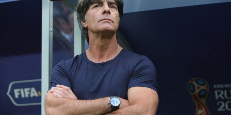 German coach Joachim Loew gesticulates during the match against Mexico, Sunday