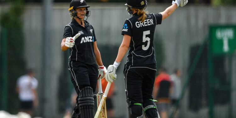 Suzie Bates  and Maddy Green during their match against Ireland in Dublin, Friday