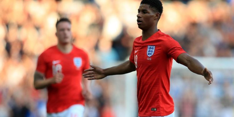 England’s Marcus Rashford celebrates after scoring a screamer from long range against Costa Rica in Leeds, Thursday