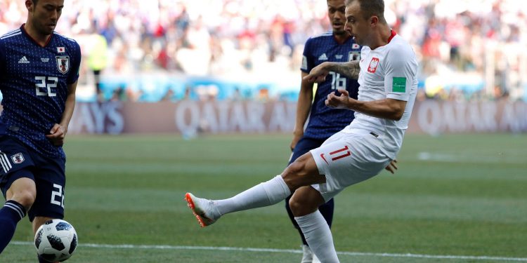 Action during Japan versus Poland match, Thursday