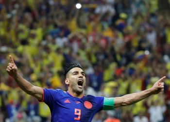 Radamel Falcao celebrates after scoring his first ever World Cup goal against Poland, Sunday