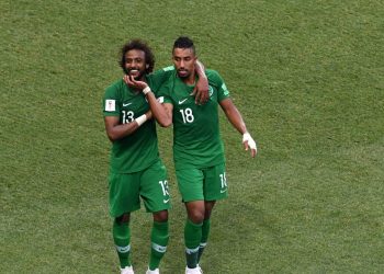 Salem Al-Dawsari (R) celebrates with a teammate after scoring the winning goal against Egypt (File Image)