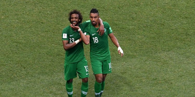 Salem Al-Dawsari (R) celebrates with a teammate after scoring the winning goal against Egypt (File Image)