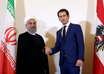 VIENNA, JULY 4:- Austria's Chancellor Sebastian Kurz shakes hands with Iran's President Hassan Rouhani at the Chancellery in Vienna, Austria July 4, 2018. REUTERS-29R