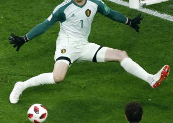 Belgium goalkeeper Thibaut Courtois in action against France, Tuesday   