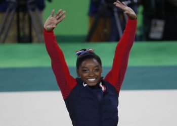 Simone Biles won the senior all-around title in Los Angeles