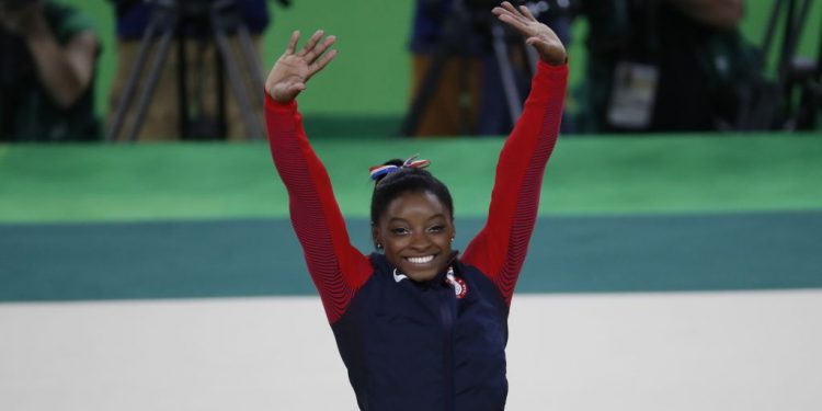 Simone Biles won the senior all-around title in Los Angeles