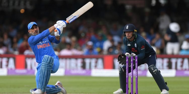 MS Dhoni plays a shot during his innings in the second ODI against England at the Lord's, Saturday