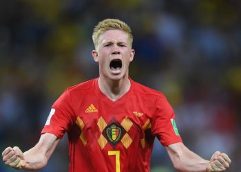 Kevin De Bruyne celebrates after scoring against Brazil, Friday