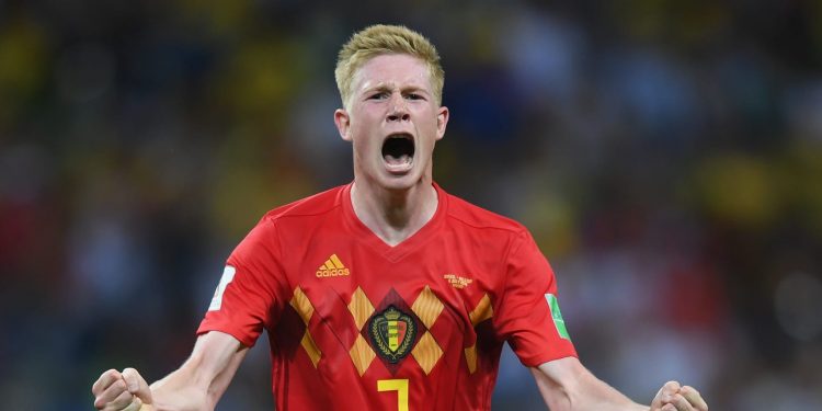 Kevin De Bruyne celebrates after scoring against Brazil, Friday