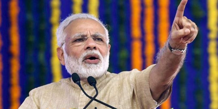 Vadnagar: Prime Minister Narendra Modi addresses a public meeting in his home town Vadnagar on Sunday.  PTI Photo / PIB(PTI10_8_2017_000135A)