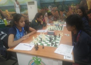 Players ponder over their next moves in the KVS National Sports Meet in Bhubaneswar, Saturday    