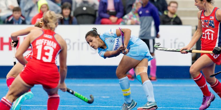 India captain Rani Rampal (C) in action during their match against USA