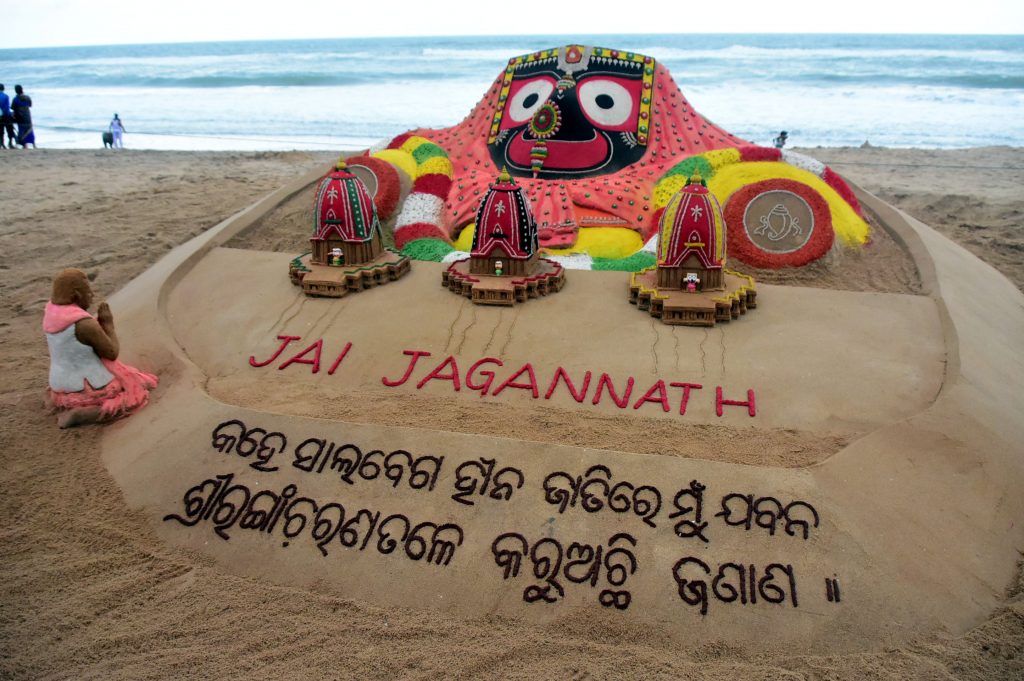 Art by Sudarshan Pattnaik on Puri beach heralding the Rath Yatra beginning July 14