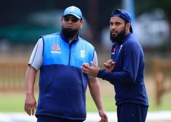 England's Adil Rashid (right) with spin bowling consultant Saqlain Mushtaq during a nets session at Edgbaston, Birmingham