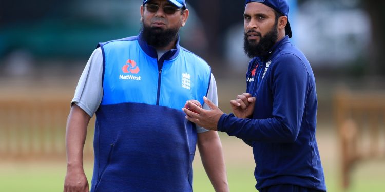 England's Adil Rashid (right) with spin bowling consultant Saqlain Mushtaq during a nets session at Edgbaston, Birmingham