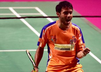 Sourabh Verma reacts after beating Mithun Manjunath in Russia, Saturday