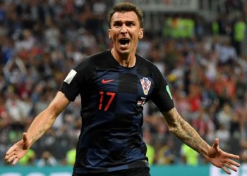 Mario Mandzukic celebrates after scoring the winner against England in World Cup semifinal, Wednesday