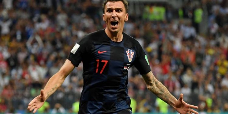 Mario Mandzukic celebrates after scoring the winner against England in World Cup semifinal, Wednesday