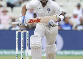 Virat Kohli looks for a run during the second day of the first Test against England at Edgbaston,Thursday