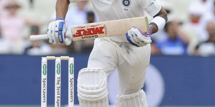 Virat Kohli looks for a run during the second day of the first Test against England at Edgbaston,Thursday