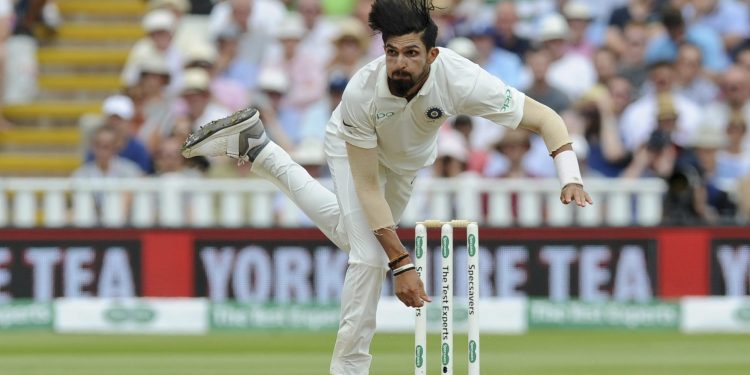 Indian teammates congratulate Ishant Sharma after the dismissal of an England batsman at Edgbaston, Friday