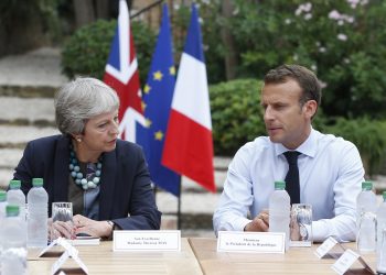 Bornes les Mimosas: French President Emmanuel Macron, right, meets with British Prime Minister Theresa May to discuss Brexit issues at the Fort de Bregancon in Bornes-les-Mimosas, southern France, Friday Aug. 3, 2018. AP/PTI(AP8_3_2018_000267B)