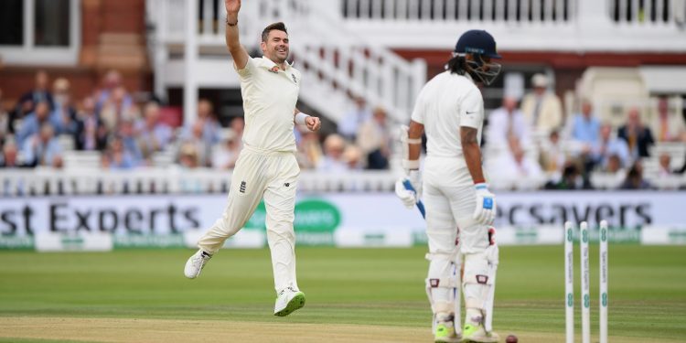 James Anderson celebrates after dismissing Murali Vijay at Lord's Cricket Ground