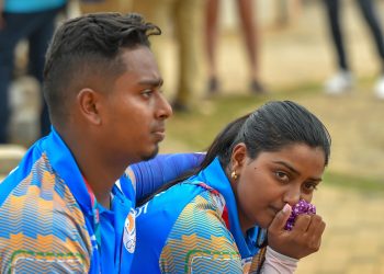 Indian archers Deepika Kumari and Atanu Das look dejected after recurve in mix team elimination event at the Asian Games