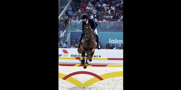 Fouaad Mirza in action during the equestrian event at Jakarta, Sunday
