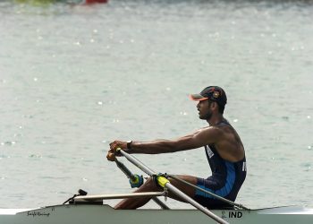 Indian rower Dattu Baban Bhokanal looks disappointed after finishing 5th in the men's singles sculls final at the Asian Games in Palembang
