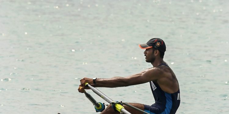 Indian rower Dattu Baban Bhokanal looks disappointed after finishing 5th in the men's singles sculls final at the Asian Games in Palembang