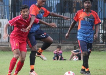 Action during SAI versus OGP match at the Barabati Stadium, Saturday