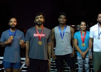 Odisha grapplers pose with their medals at Rohtak, Wednesday