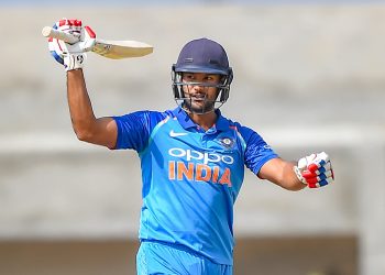 Mayank Agarwal  exults after completing his century against India A during the three-nation Quadrangular Series