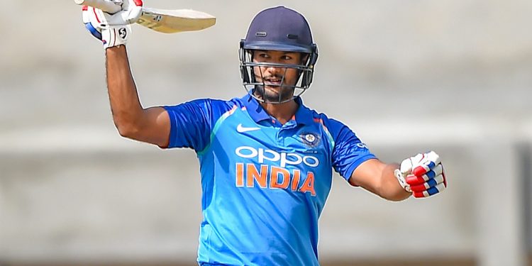 Mayank Agarwal  exults after completing his century against India A during the three-nation Quadrangular Series