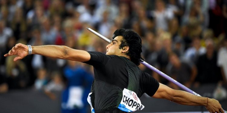 Neeraj Chopra competing in the Diamond League Finals in Zurich