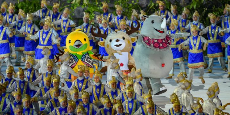 Official mascots during the opening ceremony of Asian Games 2018 at Gelora Bung Karno, in Jakarta on Saturday