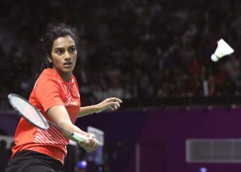 PV Sindhu watches the shuttle closely during her match against Gregoria Tunjung at Jakarta, Saturday 