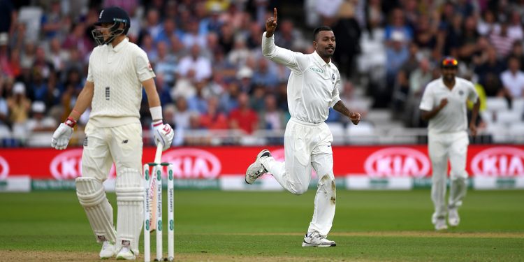 Hardik Pandya celebrates after removing England skipper Joe Root at the Trent Bridge, Sunday